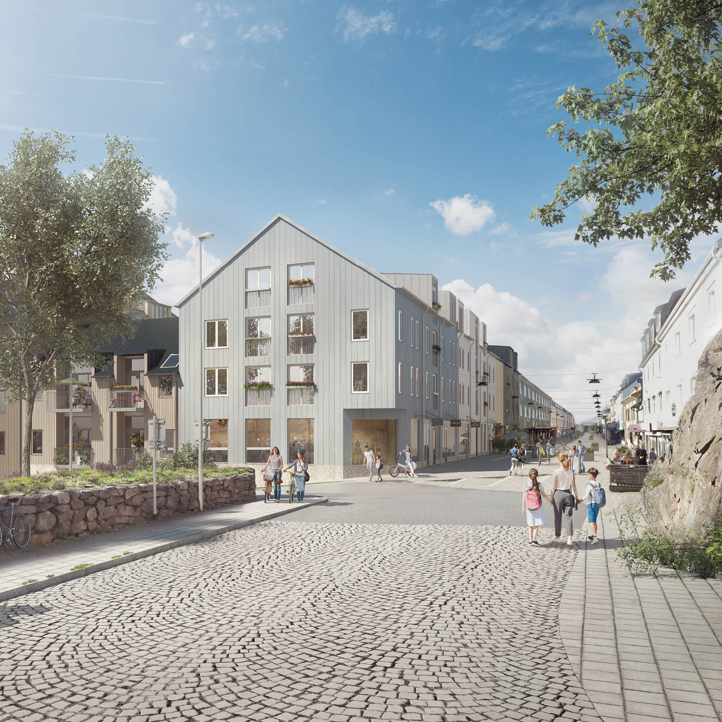 På Västra Gatan skapas en nyproduktion i Kungälv som talar till den gamla arkitekturen.