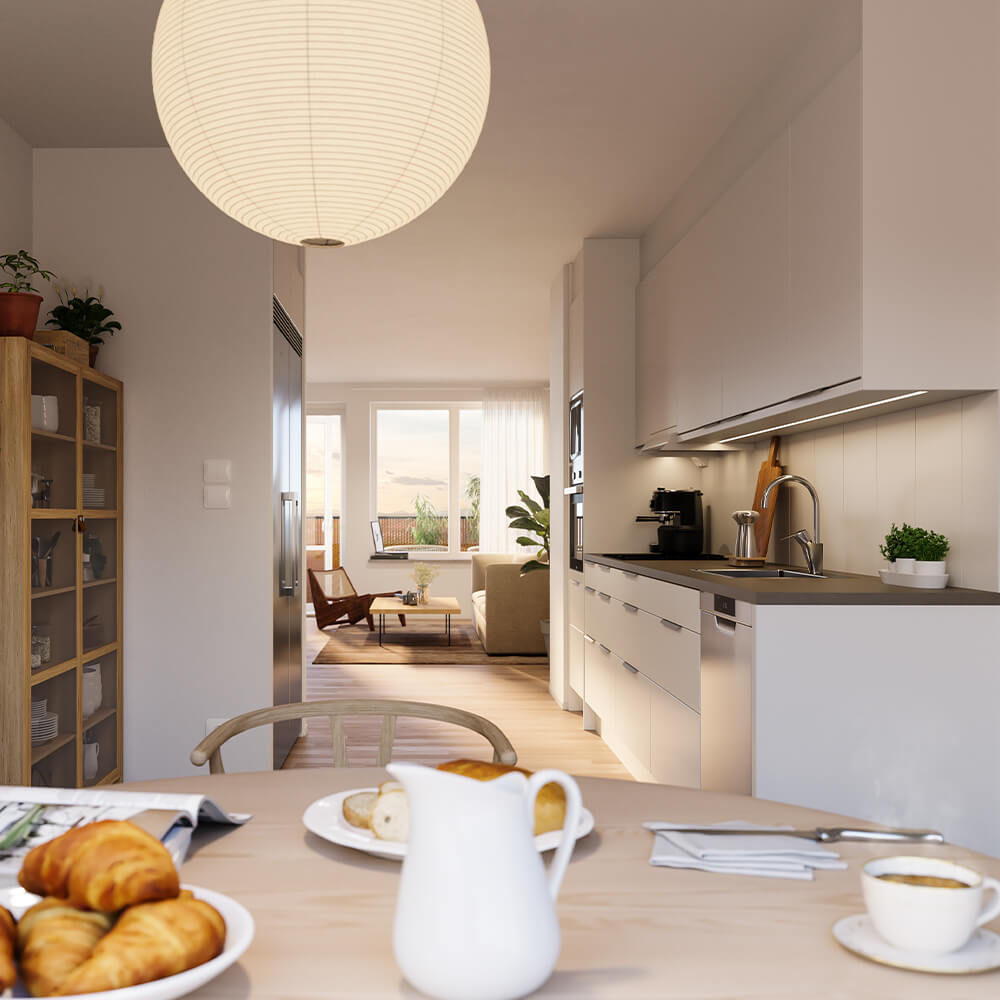 Modernt kök i nyproducerade lägenheterna i Alingsås, Brogården.